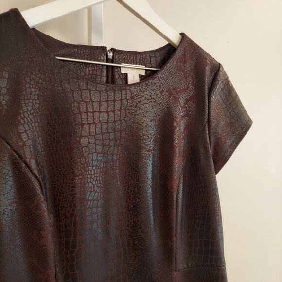 Chicos Sheath Dress Size 1 Medium Brown Mixed Animal Print Safari Knee Length - Picture 3 of 9